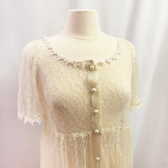 Ivory lace sheer button-up midi dress - fits like a Medium/Large - Picture 3 of 4
